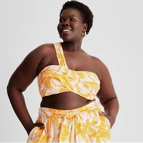 Future Collective Pleated Asymmetrical One Shoulder Bralette Top Orange Tropical - Picture 1 of 7